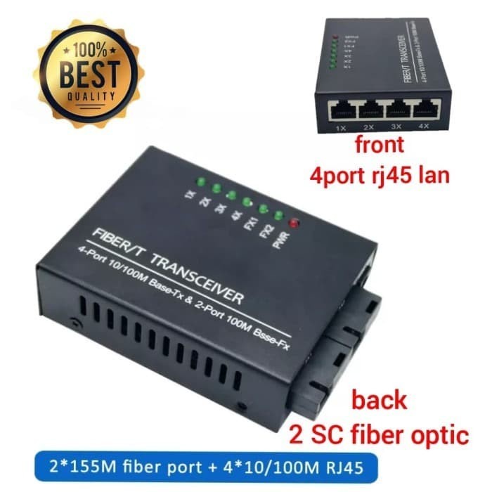 Fiber Optic Converter 4 RJ45 2SC SIngel Mode Ethernet Switch