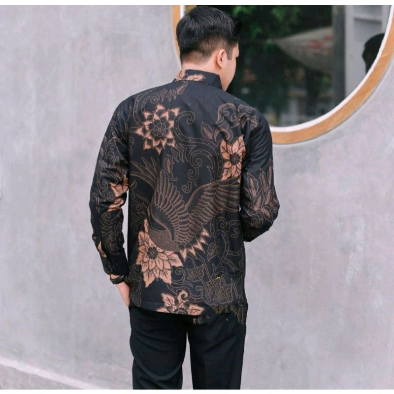 Baju Batik Pria Modern Premium Lengan Panjang Lapis Furing Terbaru / Baju Batik Pria Hitam
