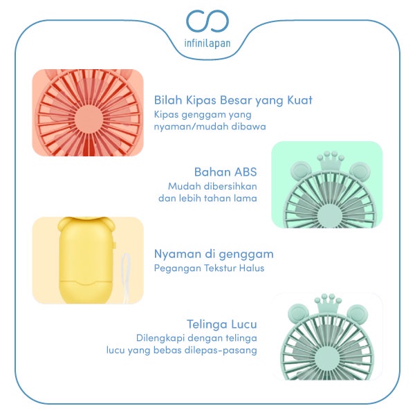 Kipas Angin Mini Karakter Genggam INFINILAPAN Tahan Lama dan Berkualitas Handy Mini Fan Portable USB Cute Lucu