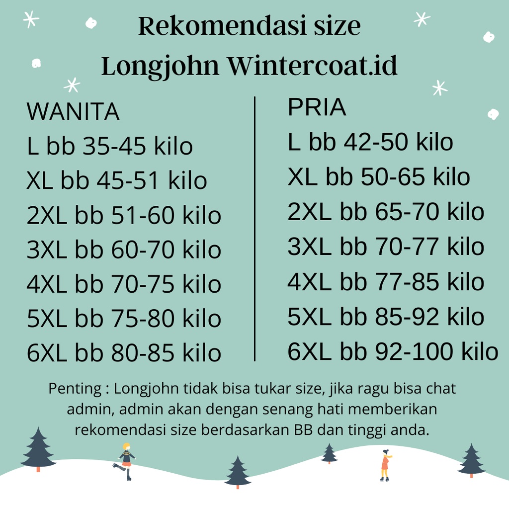 Premium 1 set Longjohn Winter Pria / Wanita thermal underwear long john musim dingin