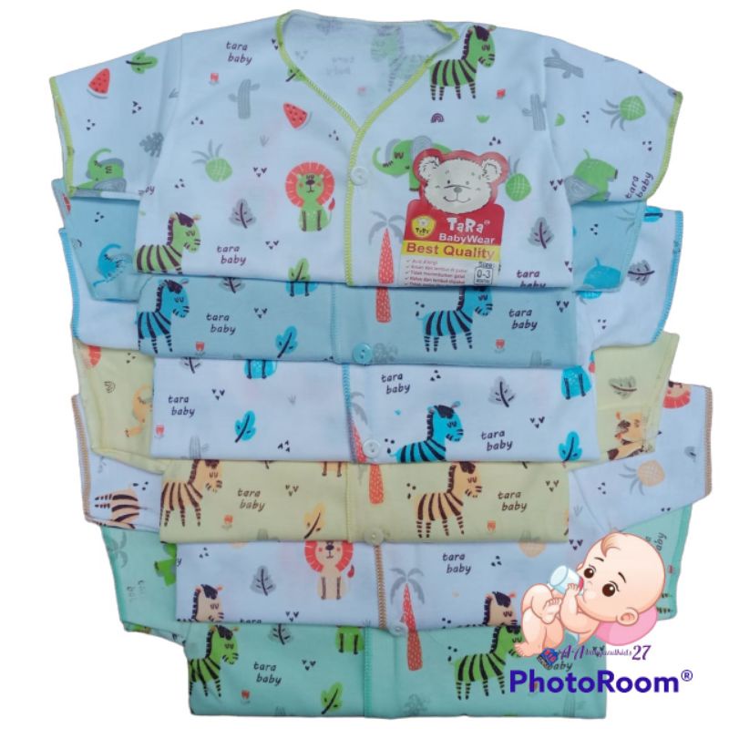 Tara 6PC Baju Bayi Lengan Pendek Full Printing Dasar Putih dan Warna Usia Newborn SNI Nyaman Murah Berkualitas