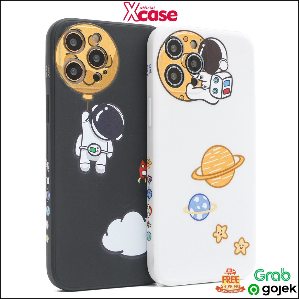 Soft Case iPhone 12 11 XS XR 8 7 MAX - Astronot Nasa Cute Couple Cartoon Lens Cover