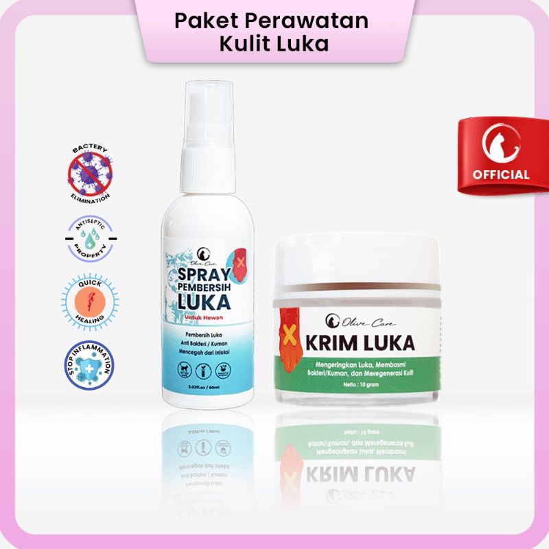 Olive Care Paket Perawatan Luka Kucing Spray Luka dan Krim Luka Cepat Kering