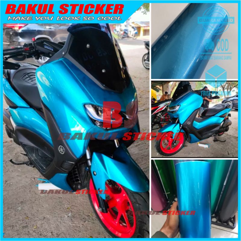 Sticker Skotlet Biru Muda Metalic Candy Mengkilat Super Glossy Stiker Motor Kualitas Premium