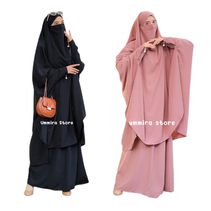 French Khimar Setelan Rok Tangan Resleting Bahan Wolfis Premium - French Khimar Setelan Rok Tangan Z