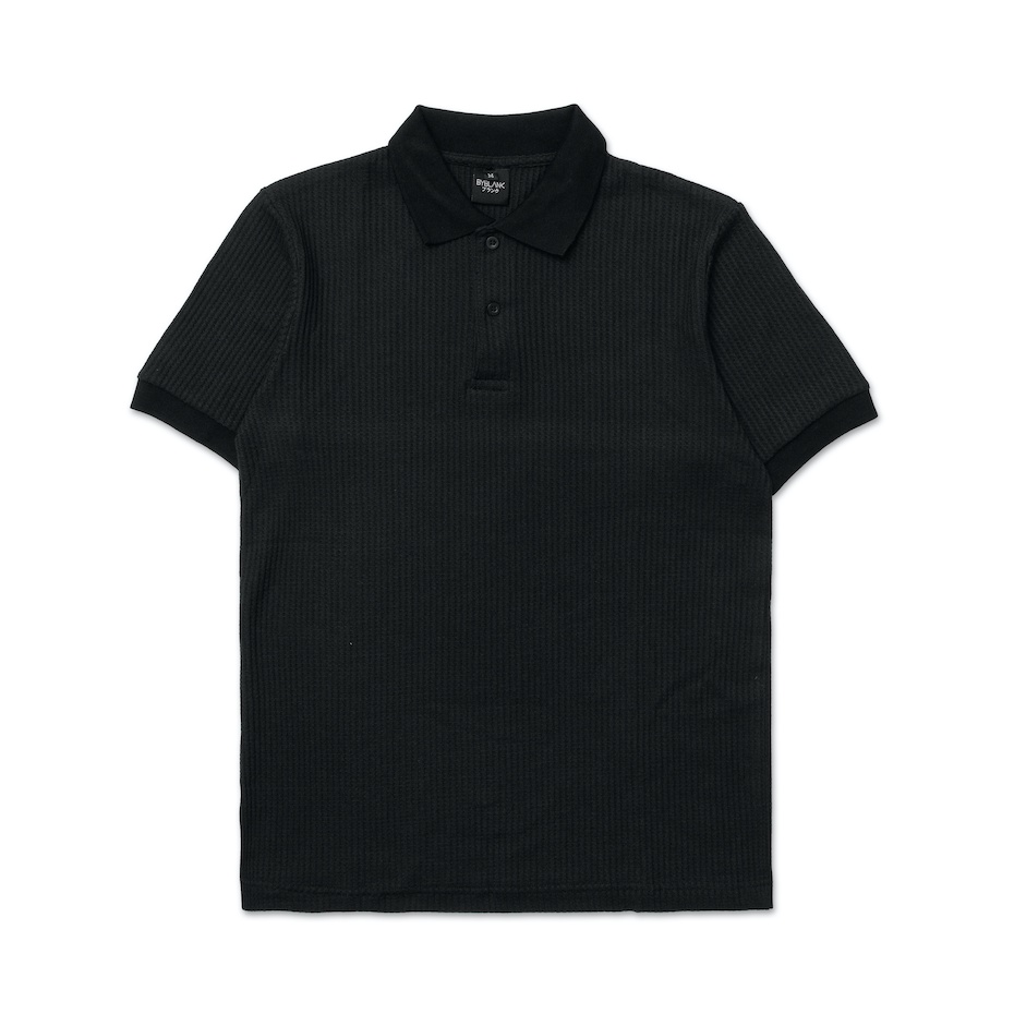 SHIBUYA POLO WAFFLE - Kaos Polo Waffle in Black