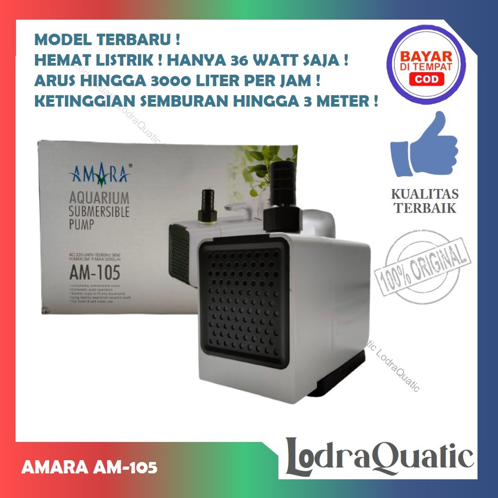 PROMO MURAH AMARA AM-105 POMPA KOLAM IKAN AMARA AM-105 NAIK 3 METER POMPA 3000 LITER PER JAM POMPA AIR HIDROPONIK POMPA KOLAM KECIL POMPA AQUARIUM BESAR FILTER AQUARIUM FILTER KOLAM IKAN KOI FILTER POMPA AIR LAUT MARINE