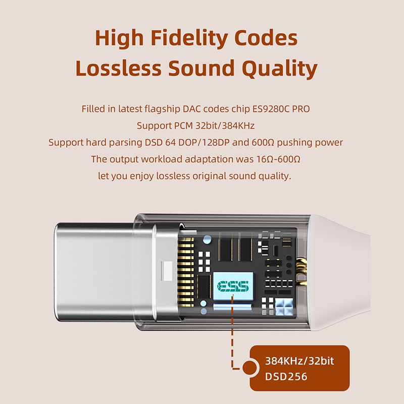 Jcally JM40 ES9280C PRO Kabel Adapter Audio Decoding DAC Tipe C Ke 3.5mm Untuk Headphone