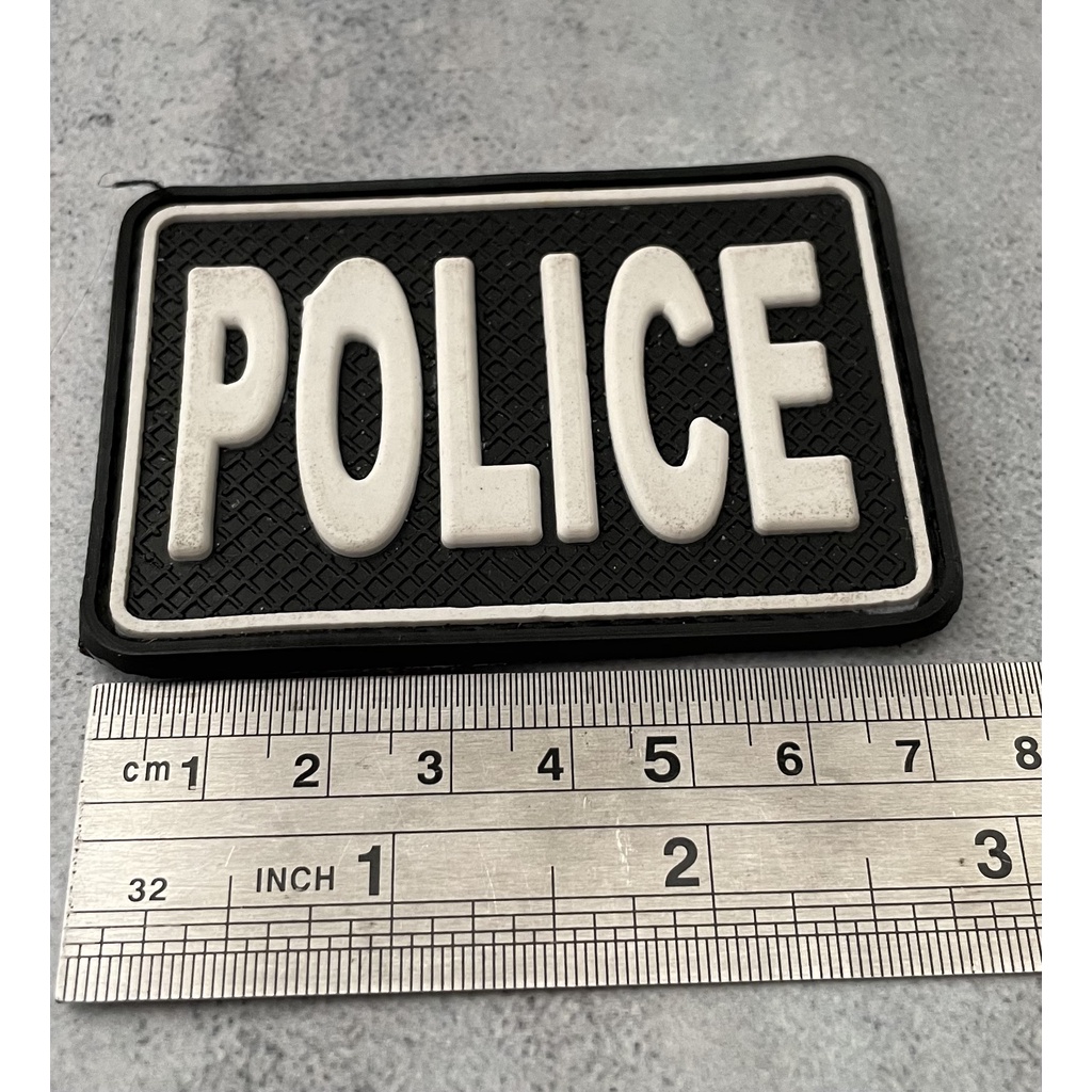 Patch Police (Putih) - Patch Velcro Police - Prepetan Police Merah - Velcro Karet