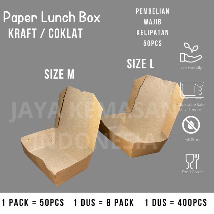 PROMO Paper lunch Box / Paper Lunch Box Kraft M / Lunch Box Kraft L - S Coklat