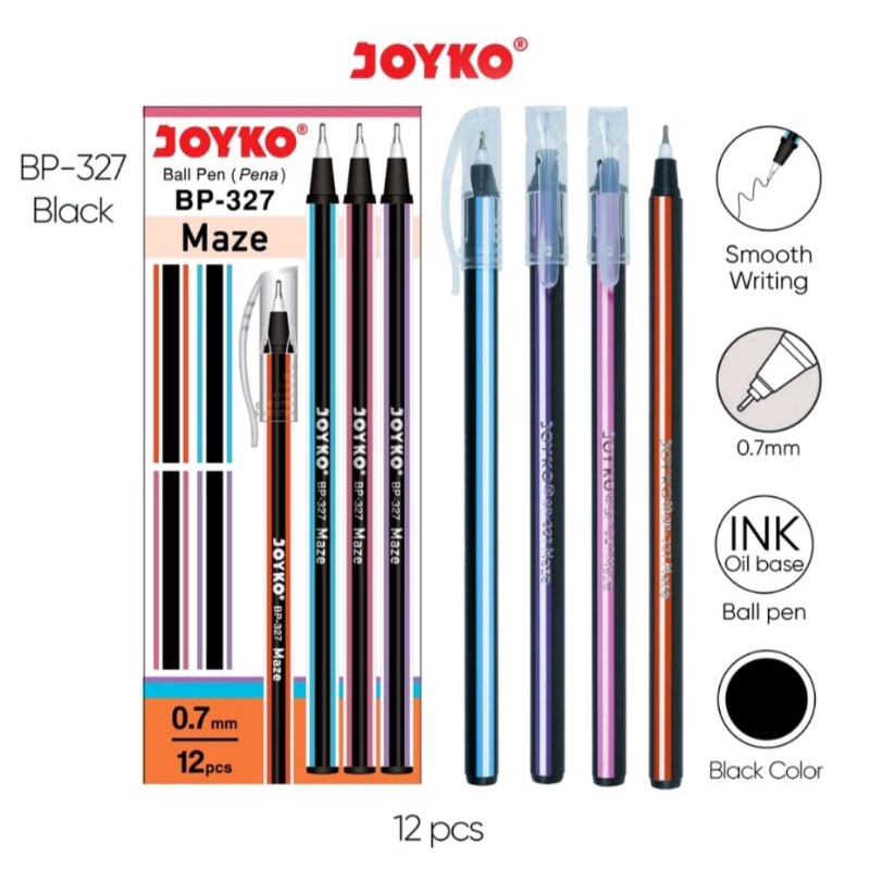 

Pulpen Pena Ball Pen Joyko BP-327 Maze 1 Pack 12 Pcs 0.7 mm