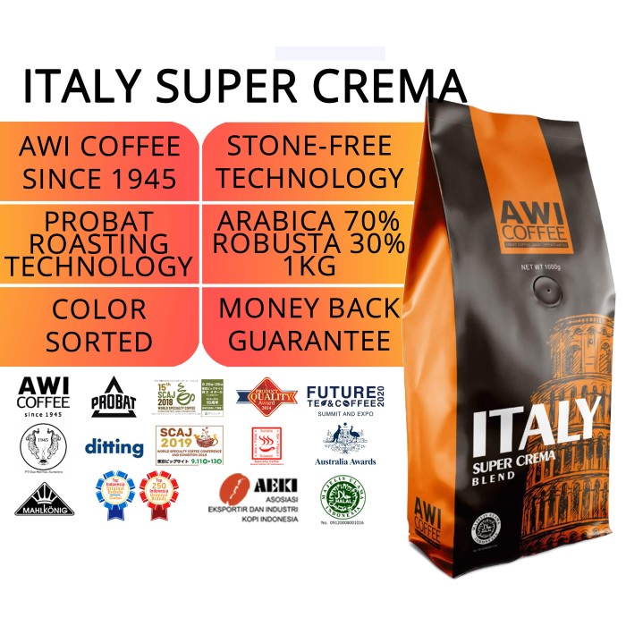 

TERLARIS Awi Coffee Kopi Italy Super Crema Blend 1kg Roasted Bean Specialty /KOPI RUBE/KOPI SLB/KOPI