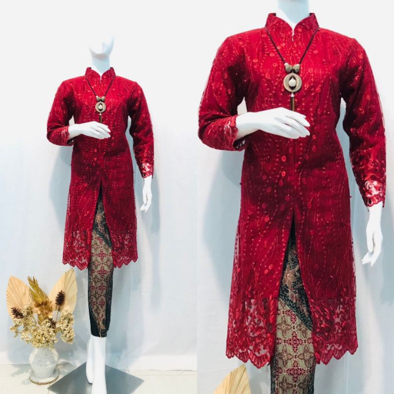 Kebaya Setelan Tunik Mewah / Kebaya Kerah Sanghai Payet / Kebaya Modern / Kebaya Terlaris Busui / Kebaya Brokat