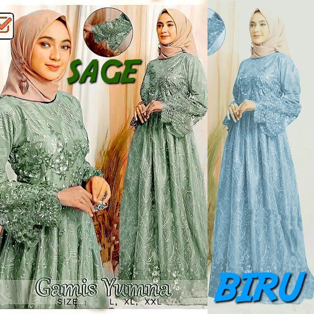 (new gamis)SIZE M L XL XXL 3L / GAMIS PESTA / JUMBO /MAXI DRESS/TILE /BRUKAT YUMNA