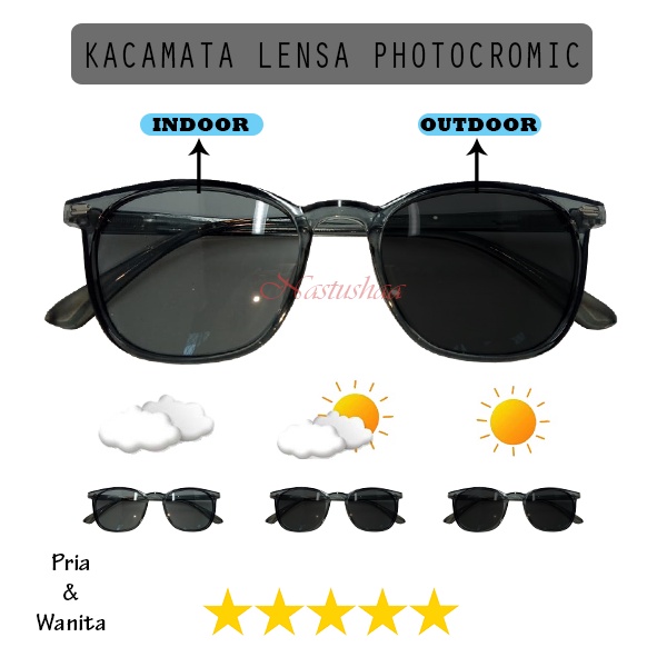 BARU! KACAMATA PHOTOCHROMIC DAN ANTI UV - KACAMATA LENSA NORMAL PHOTOCROMIC MODEL FRAME KOTAK UNTUK PRIA WANITA NO CASE