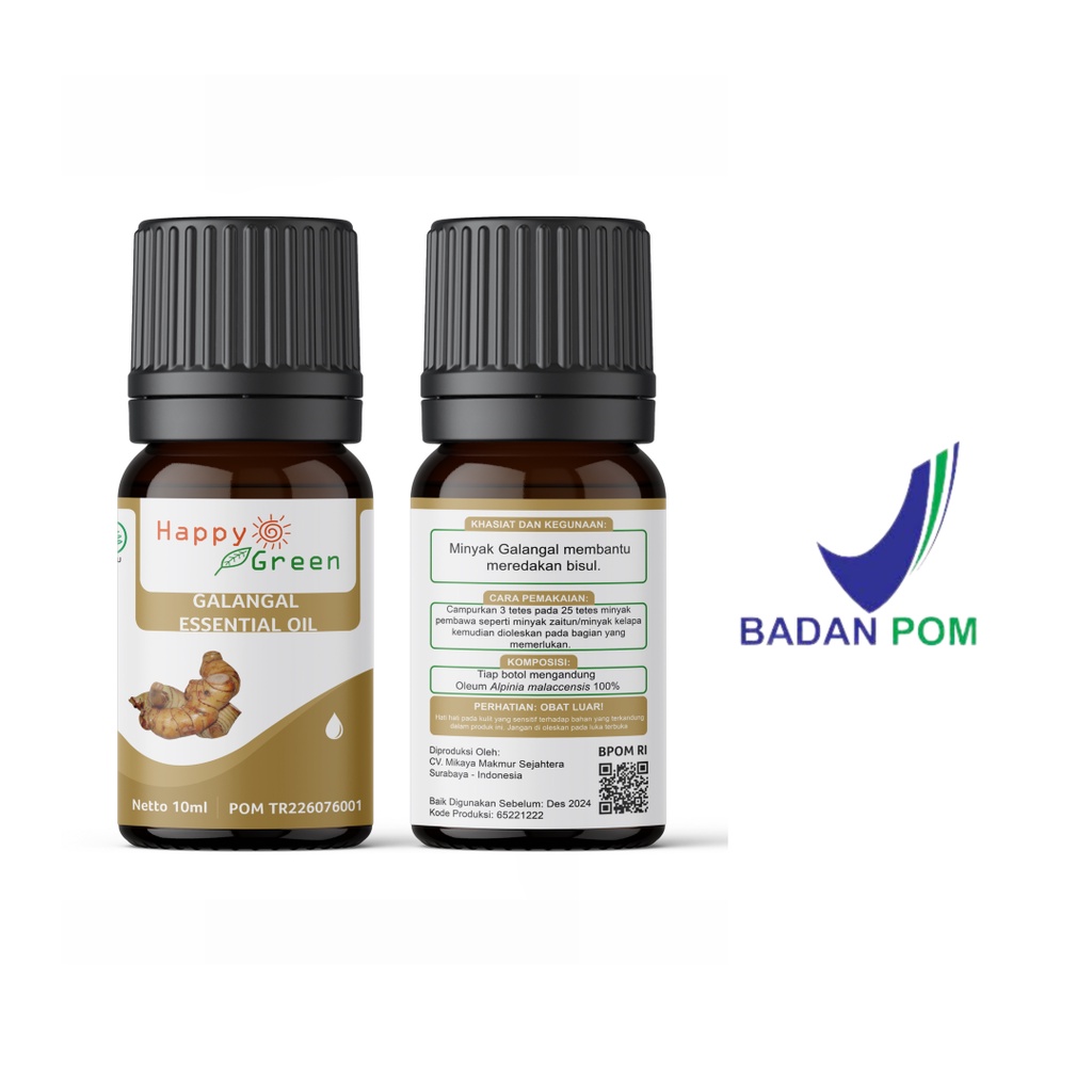 BPOM Approved Happy Green Galangal Essential oil - Minyak Atsiri Lengkuas Murni Natural Laja Gowah Alpinia