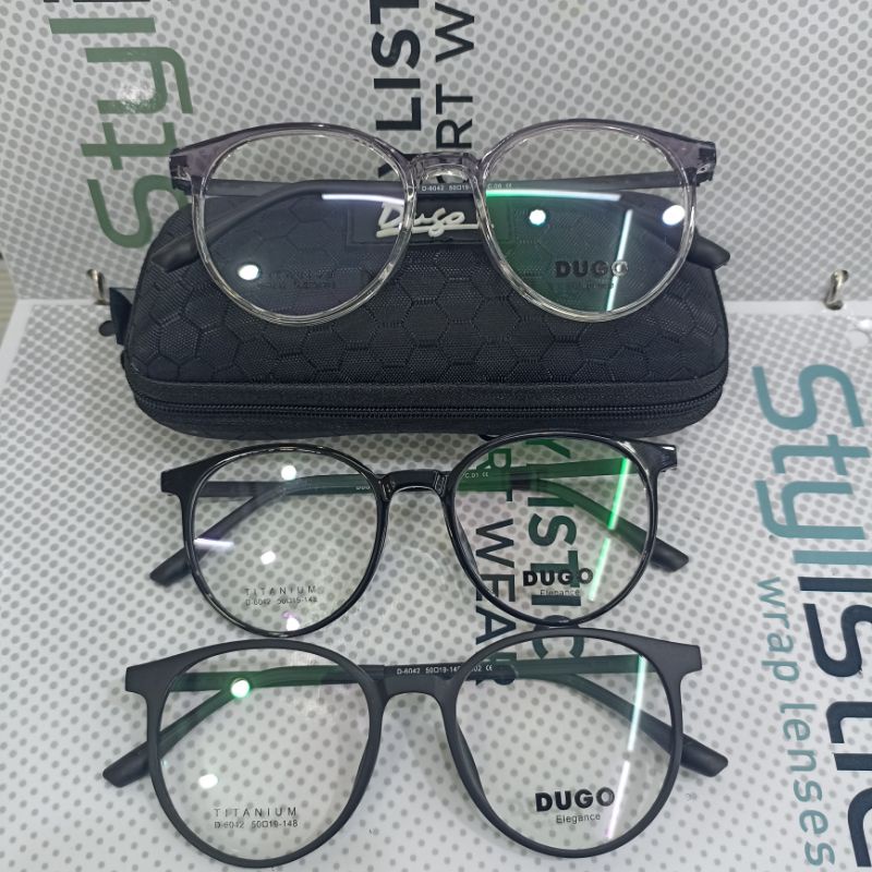 FRAME KACAMATA DUGO ORIGINAL BULAT PLASTIK TITANIUM PRODUK PRIA DAN WANITA  lensa antiradiasi BLUECR