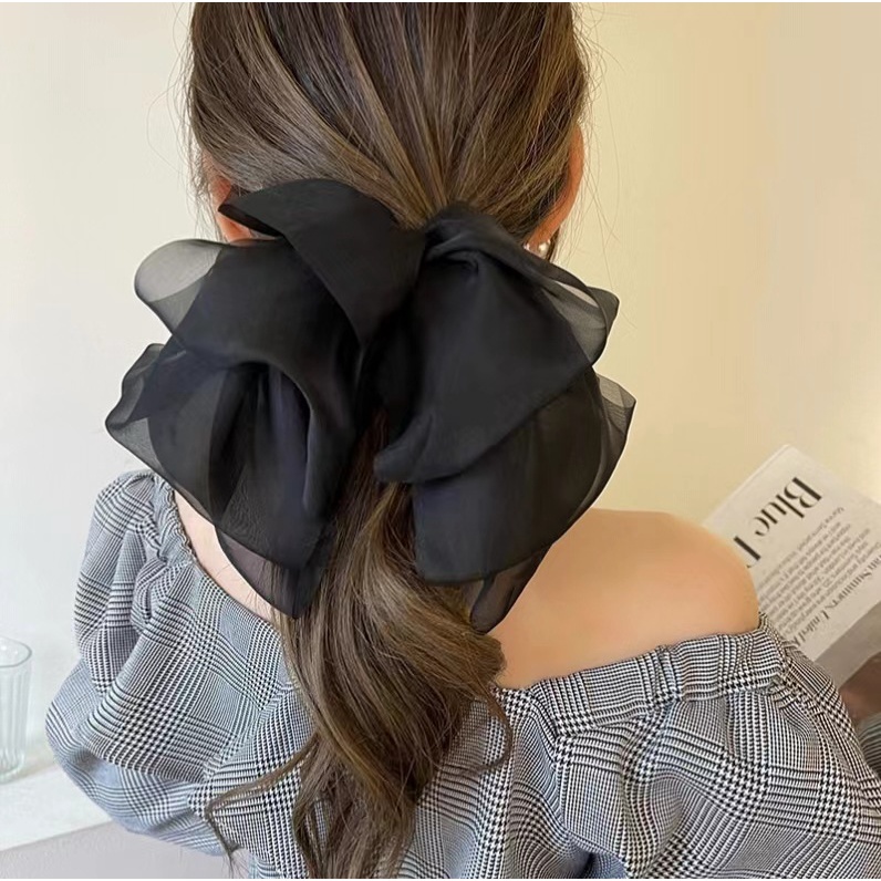 JEPIT RAMBUT PITA BESAR BOW KNOT KAIN MESH FAIRY SUMMER BIG BUTTERFLY RIBBON HAIRPIN ELEGAN SATIN FRENCH RETRO SILK BIG FAIRY FEMINIM RIBBON HAIRCLIP BESAR BLACK COLOR WARNA HITAM HAIR SNAP AKSESORIS ACCESSORIES PIN KOREA PRINCESS STYLE