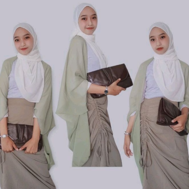 Fente Outer Scarf Ceruty Cardigan Polos Basic Wanita