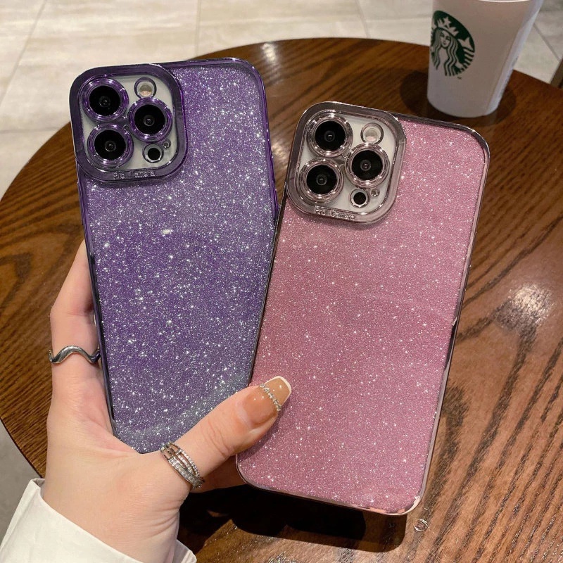 Soft Case Silikon Motif Glitter Untuk iPhone 14 13 12 11 Pro Max