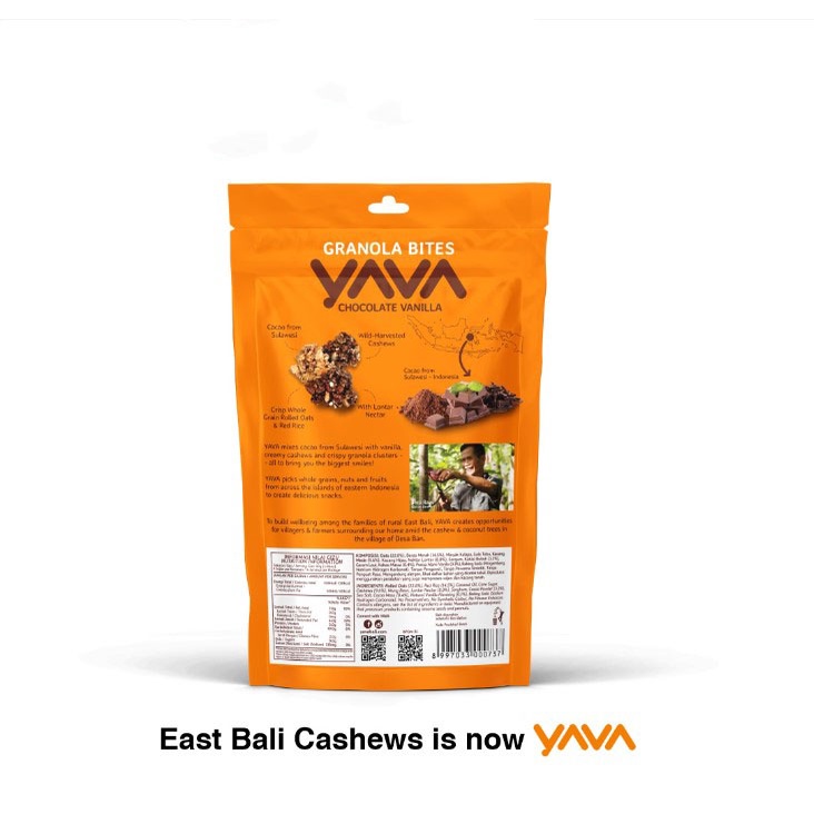 East Bali Cashews Yava Granola Bites Chocolate Vanilla 125 gram