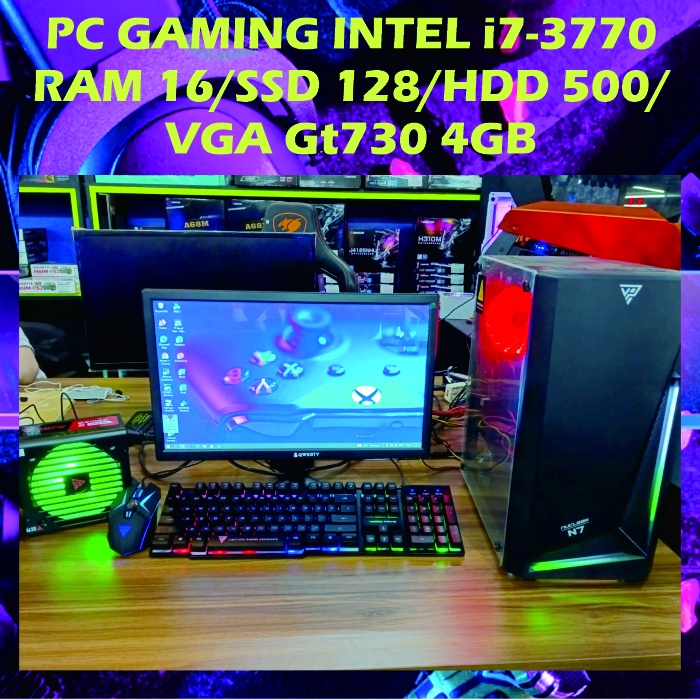 Jual PC GAMING MURAH I7 3770 RAM 16GB SSD 256GB HDD 500GB VGA GT 730 4GB FULLSET MONITOR LED 19