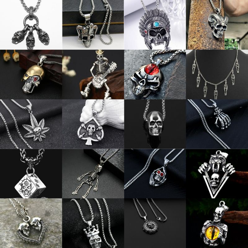 Kalung pria tengkorak punk style men necklace skull series