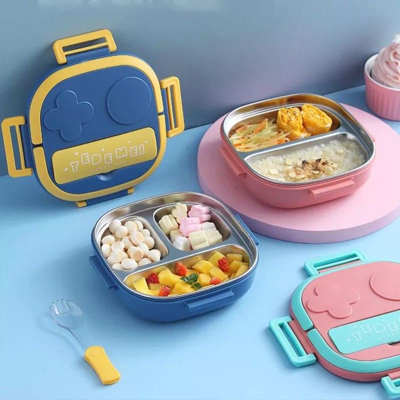 TEDEMEI SET KOTAK MAKAN ANAK STAINLESS 304 KIDS LUNCH BOX SET PREMIUM SEKAT 3 (JAYA ACC)