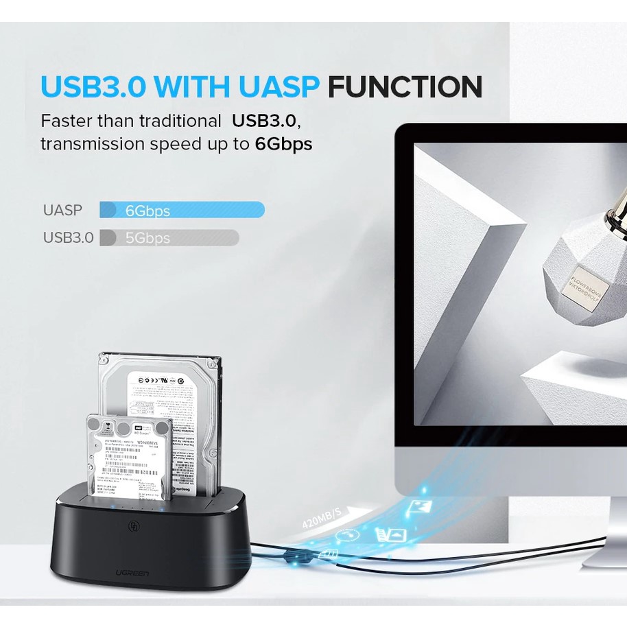 UGREEN USB 3.0 to SATA 2.5 3.5 inch Dual Bay External HDD Docking Station