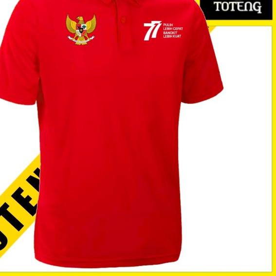 baju kaos polo kerah HUT RI 77 INDONESIA PULIH BANGKIT RESMI pria - XL