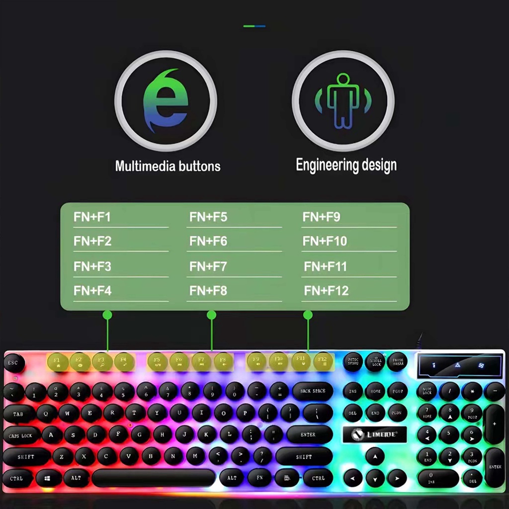 （COD）Glowy keyboard gaming Bulat Punk Mechanical Komputer Set Gaming Mouse dan keyboard USB Cable RGB GTX300 G21