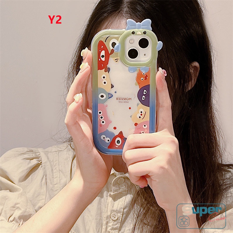 Cute Monsters Case Samsung A50 A14 A50s A30s A04 A04E A12 A32 A52 A53 A13 A03 A04s A03s A22 A51 A23 A52s A31 A21s M32 A33 A73 A02s A11 A71 A53 Kotak Lensa 3D Bow Little Monster Lembut