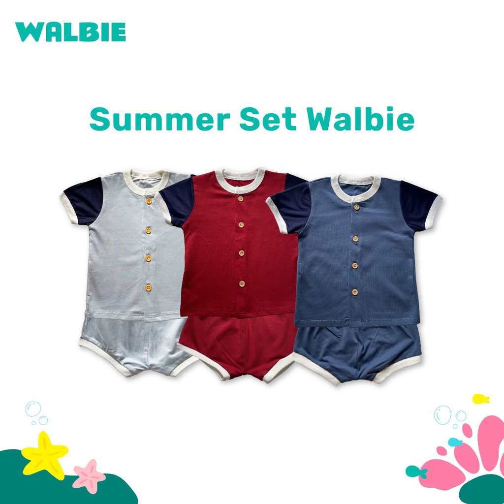 Unisex Walbie Summer Button Set 007 (BISA TUKAR SIZE) Summer Button Shirt Tshirt Setelan Anak kaos bayi jumper bayi celana bayi baju bayi  Unisex Kancing Set Setelan Baju Celana Anak Lengan Pendek pesaing libby uniqlo mooi velvet littlepalmerhaus kids