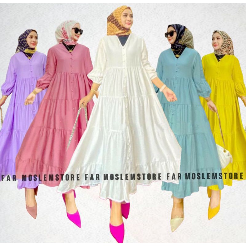 MIDI DRESS FULL KANCING COTTON RAYON/LIVY MIDI DRESS/DRESS MUSLIM WANITA BUSUI FIT XL/FAR MOSLEMSTORE