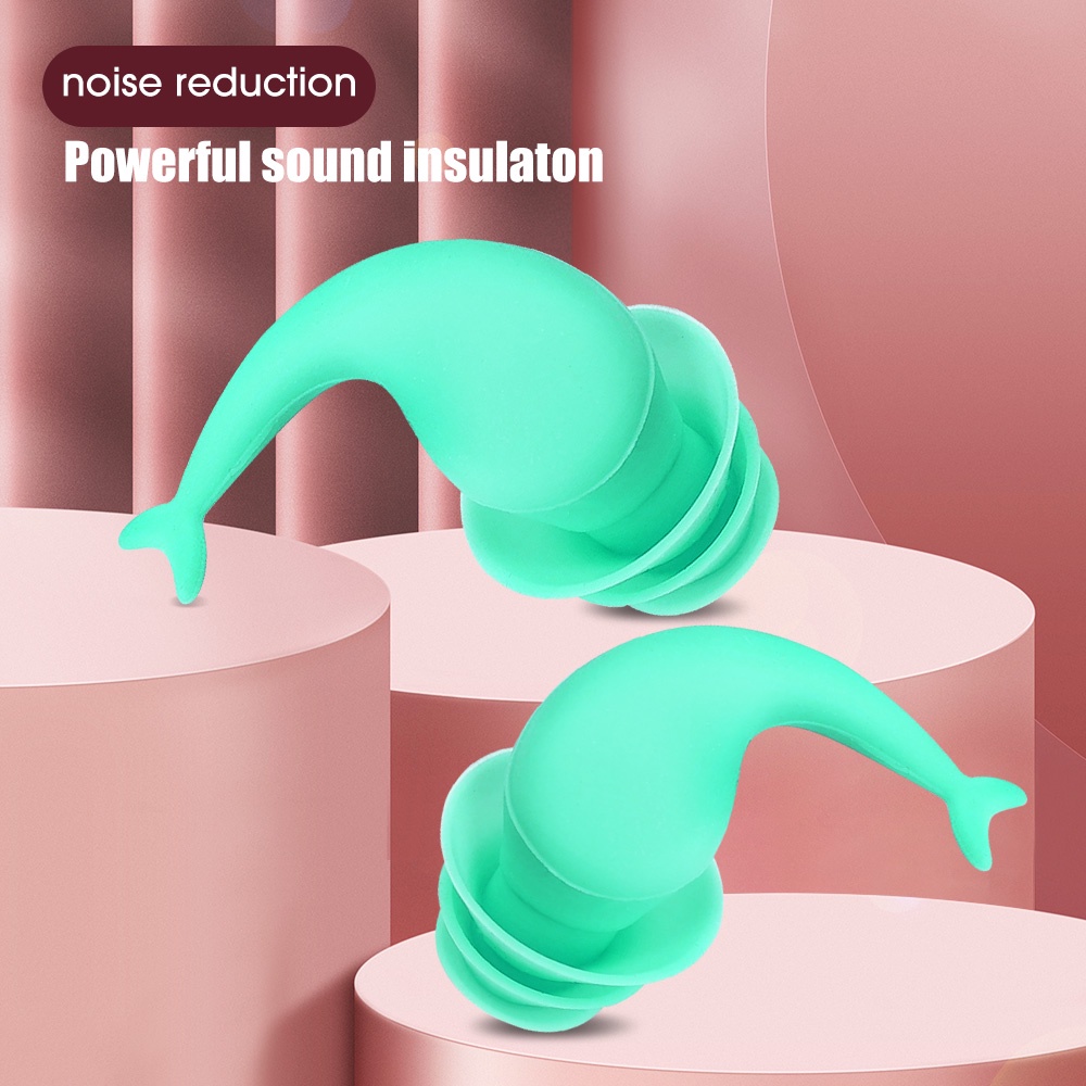 1 Pasang Ear Plugs Pelindung Telinga Kedap Suara Bahan Silikon Lembut Anti Air Untuk Renang