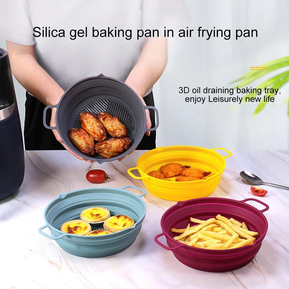 Solighter Bulat Silikon Panci Grill Pot Tray Masak Pizza Plate AirFryer Aksesoris Baking Basket