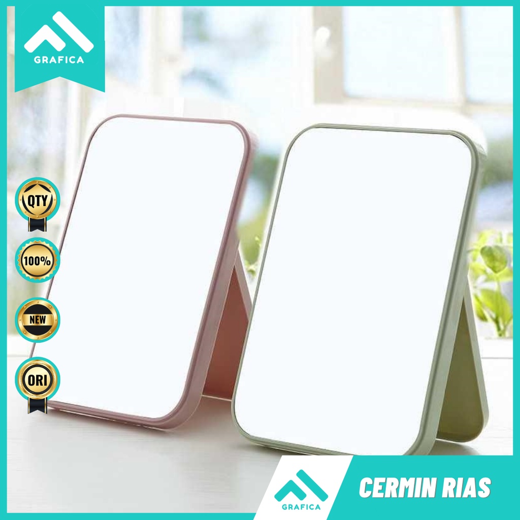 CERMIN KACA RIAS MAKE UP LIPAT PERSEGI SIMPLE PORTABLE KECIL LIPAT MINI LUCU WARNA CANTIK MINIMALIS 