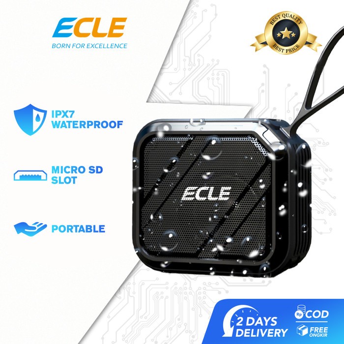 ECLE EC-3 Speaker Hi Fi Bass Portable Waterproof Bluetooth - Hitam