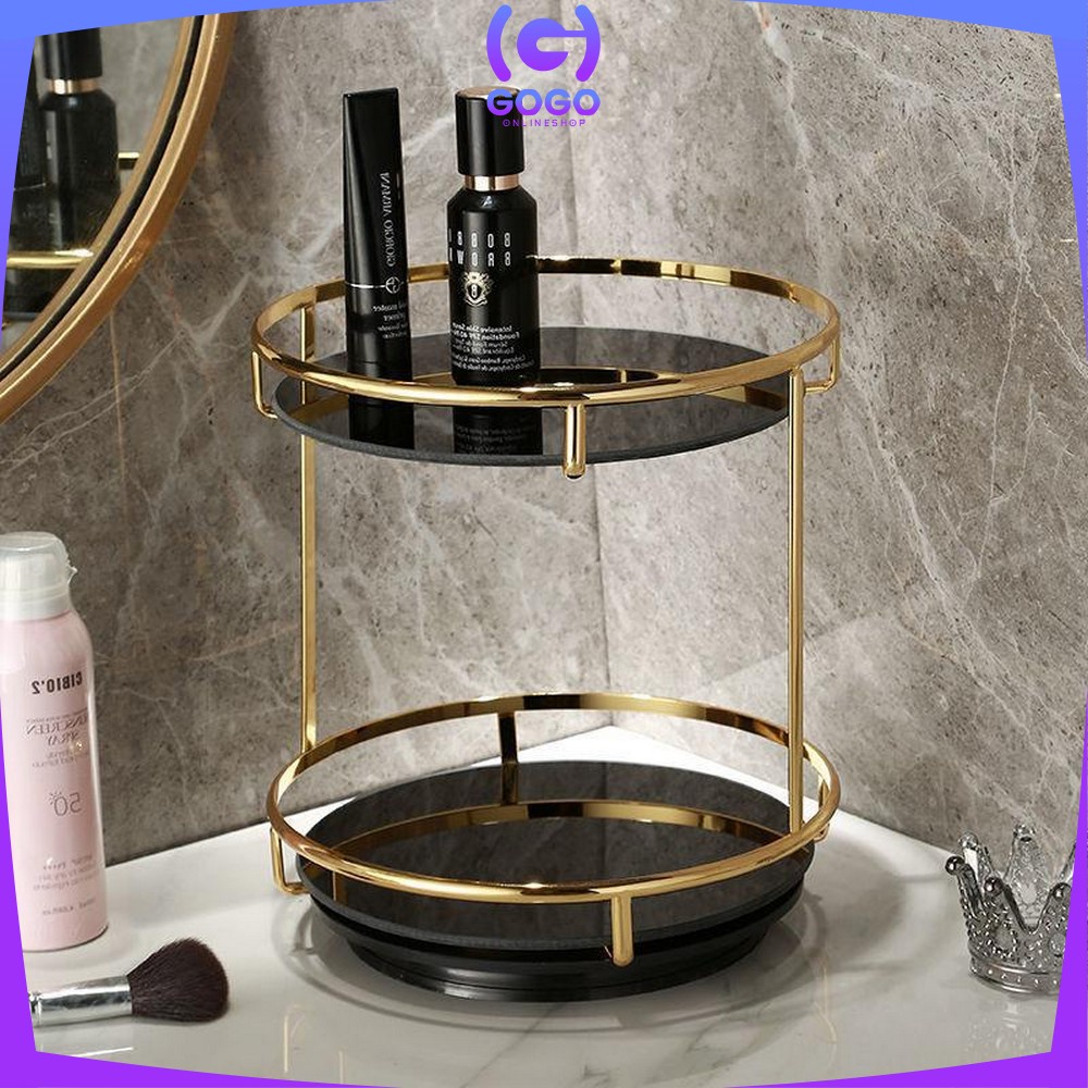 GOGO-K134 Rak Kosmetik Bulat 2 Tingkat Rak Putar 360 Derajat / Tempat Penyimpanan Riasan Make Up Skincare Multifungsi / Rak Make Up Organizer