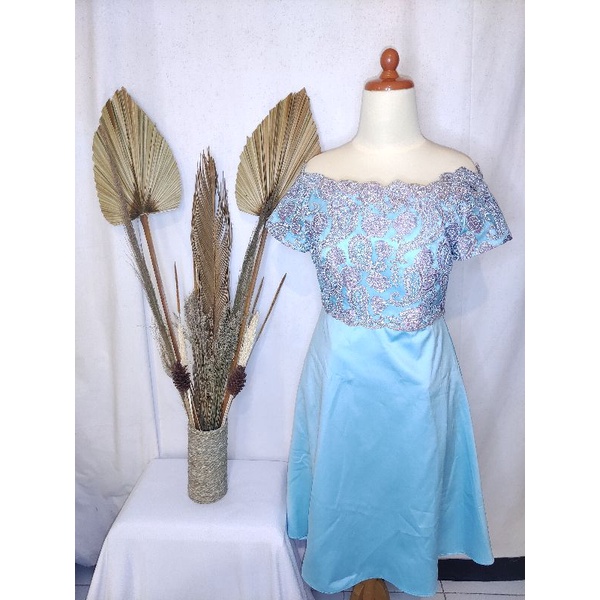 Preloved Dress Gaun Pesta Biru Payet Sabrina