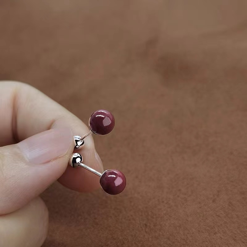 Anting Tusuk Sterling Silver 925 Desain Sekrup Merah Ukuran 6 / 8mm Untuk Wanita