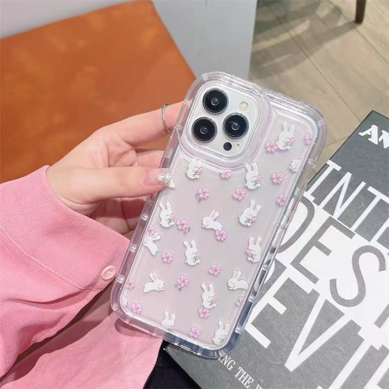 Soft Case Silikon TPU Transparan Motif Bunga Kelinci Untuk IPhone 14 12 13 Pro Max 11 XS XR X 8 7 6S Plus