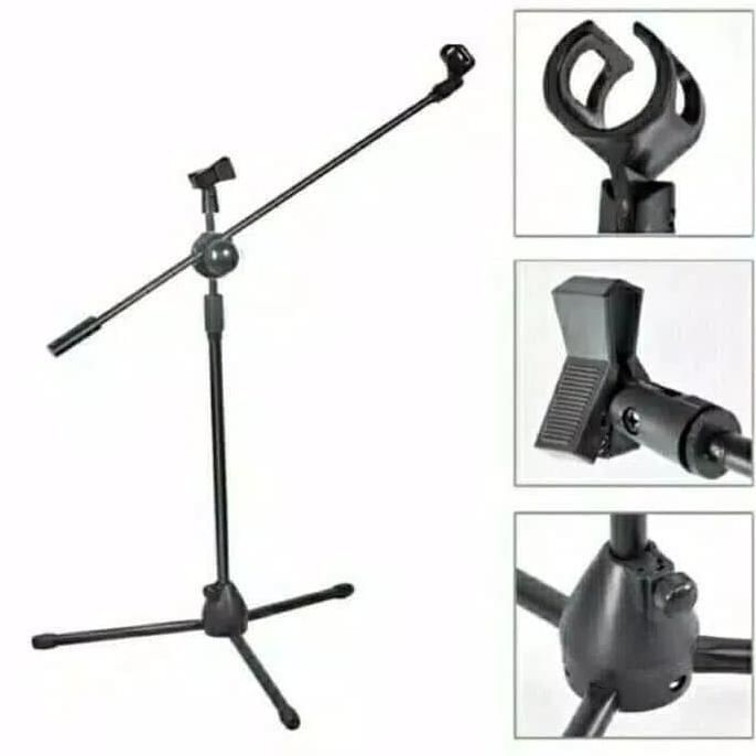Stand Microphone + Mic Holder / Stand Mic Lantai Tripod Condenser