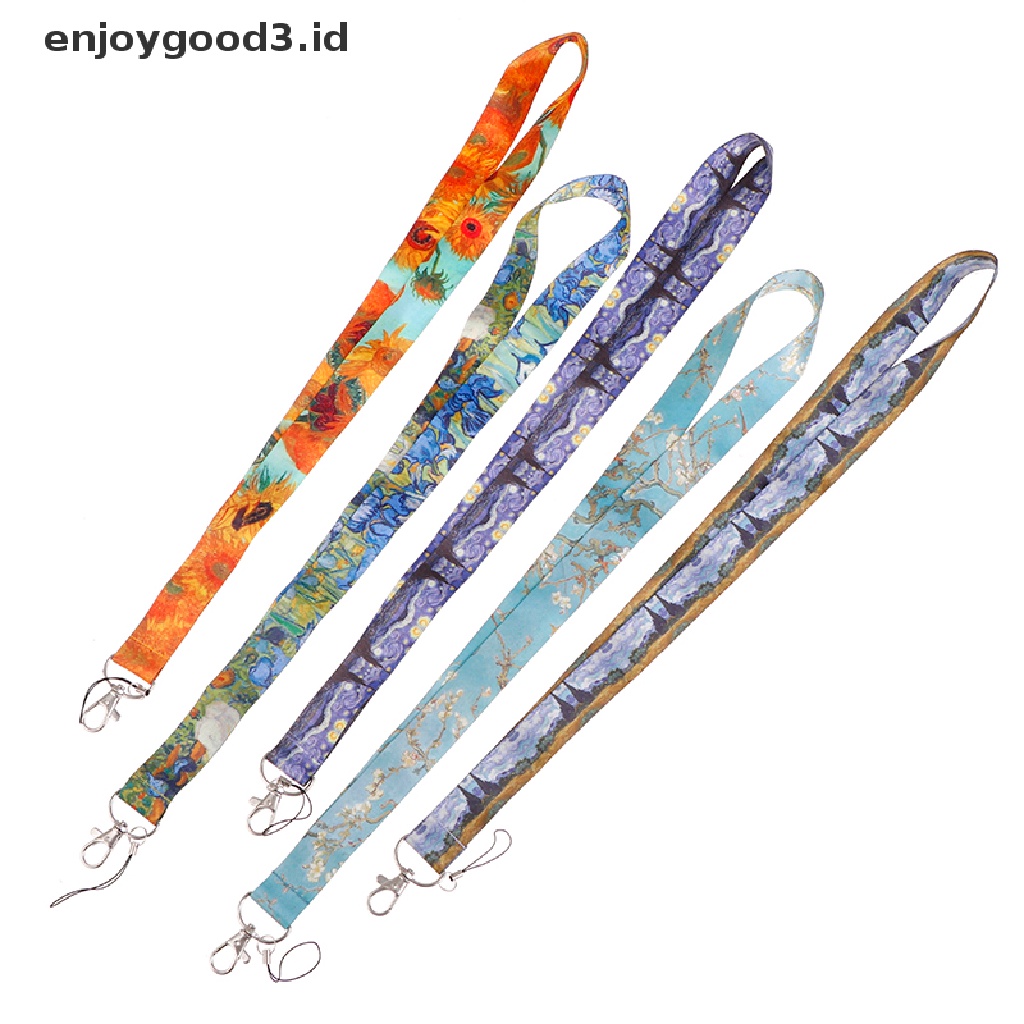 1pc Tali Lanyard Holder Kartu ID / Handphone Desain Van Gogh