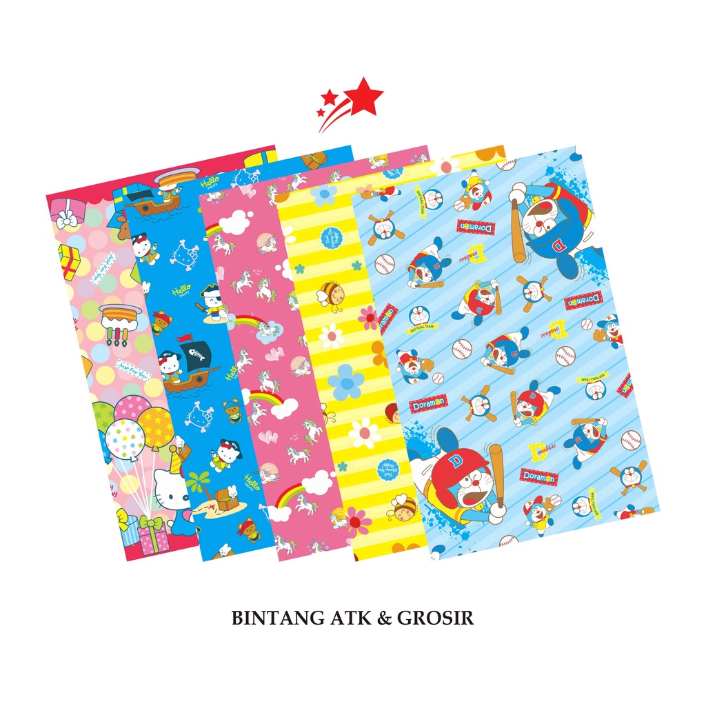 

Kertas Kado BINTANG (1Set isi 10Lmbr) / Kertas kado Motif Karakter Mix C Cowo & Cewe