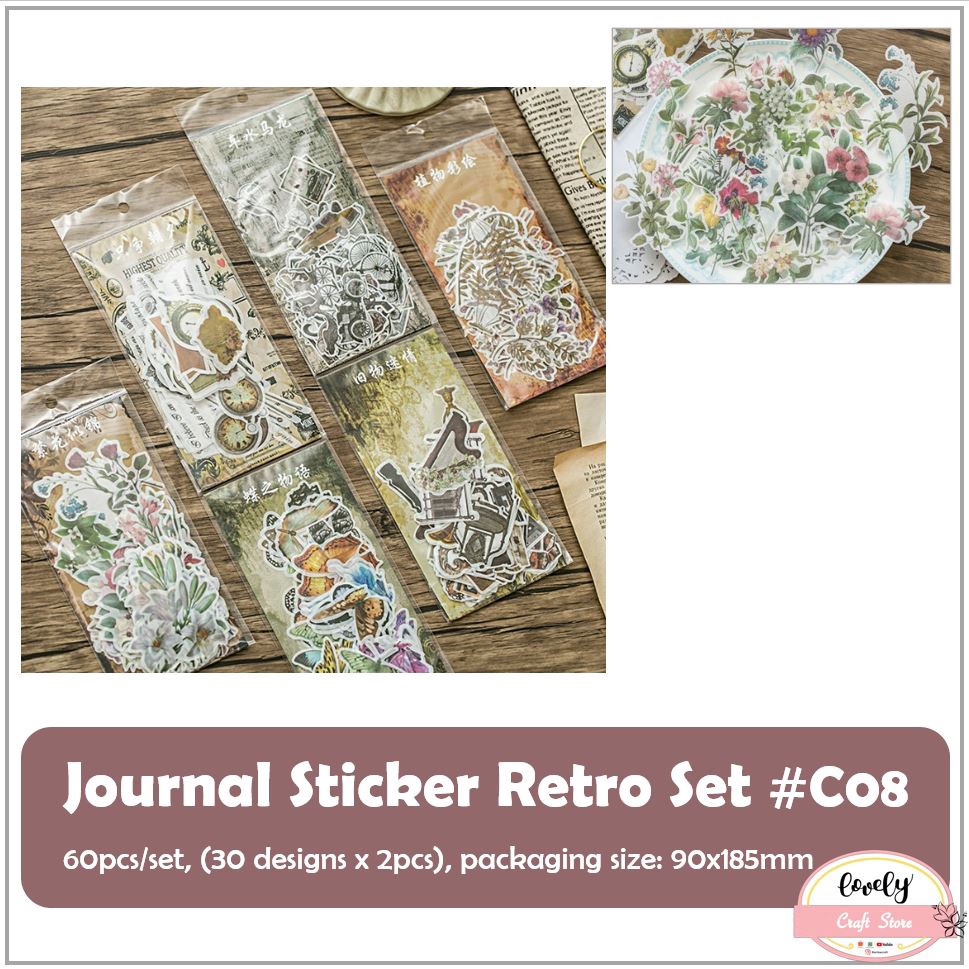 

LovelyCraftStore | C08 ~ 60pcs/set Journal Sticker retro vintage plants garden bujo scrapbook DIY bullet journal mahar decoration tape