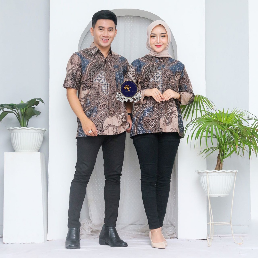 Mc Batik Couple - Atasan Batik Couple Kemeja Lengan Pendek Blouse Kancing Depan Ready Seragam Kantor