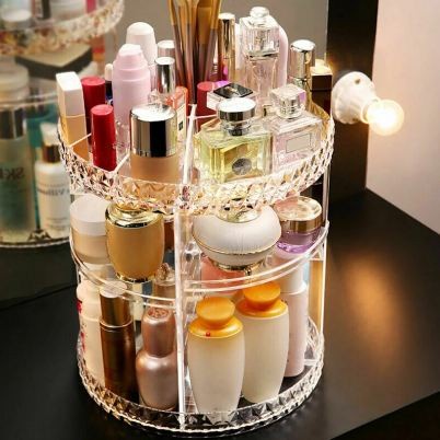 NP- Rak Make Up Kosmetik Akrilik Organizer Putar 360 - Rak Kosmetik Bulat