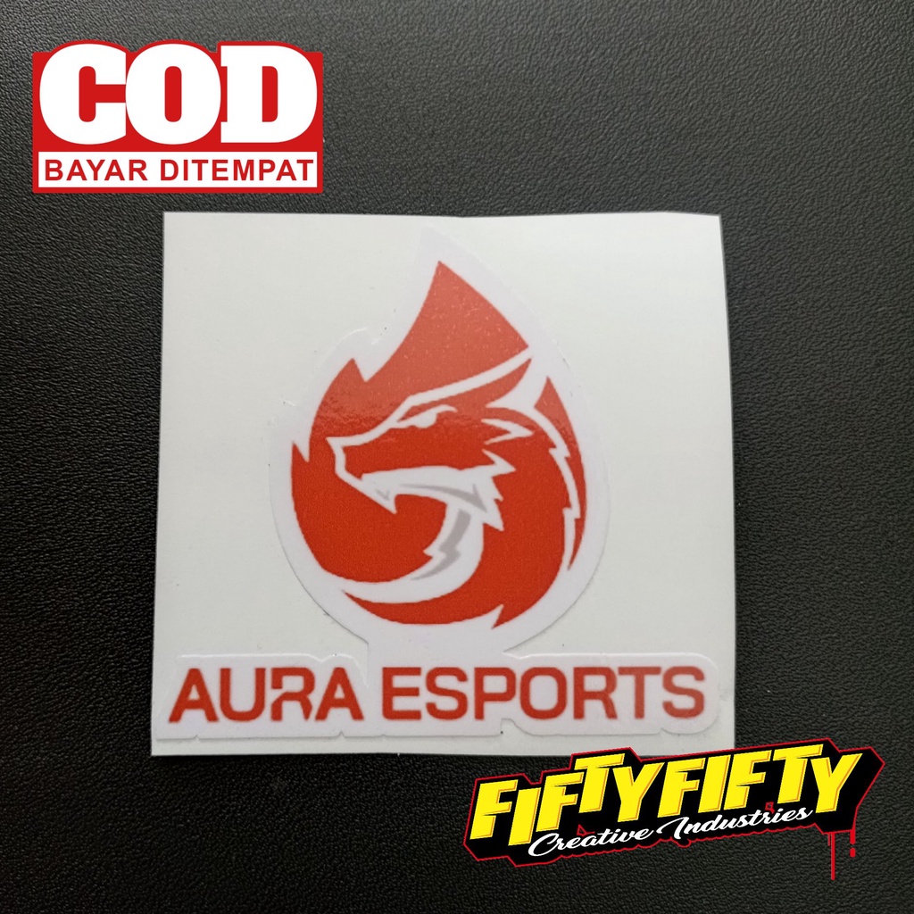 Stiker Print Cut AURA ESPORT Stiker Printing Laminasi Glossy Stiker Motor Mobil Helm Sudah Membentuk Pola Desain