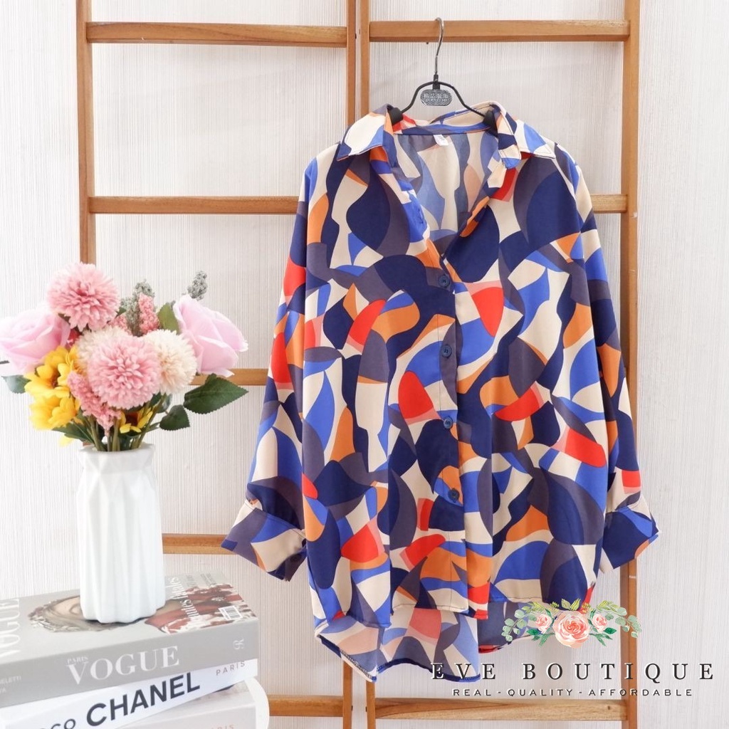 ( ORIGINAL PREMIUM ) Kemeja Jumbo Oversizes Silky Import Wanita Sylvana - Eveboutique